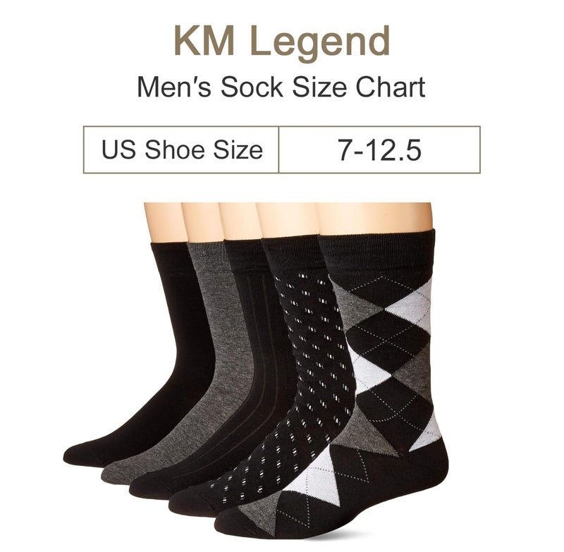 KM Legend Men's Dress Socks Classic Fine Lightweight for Formal and Casual Wear (5 Pair Pack) - Image 4